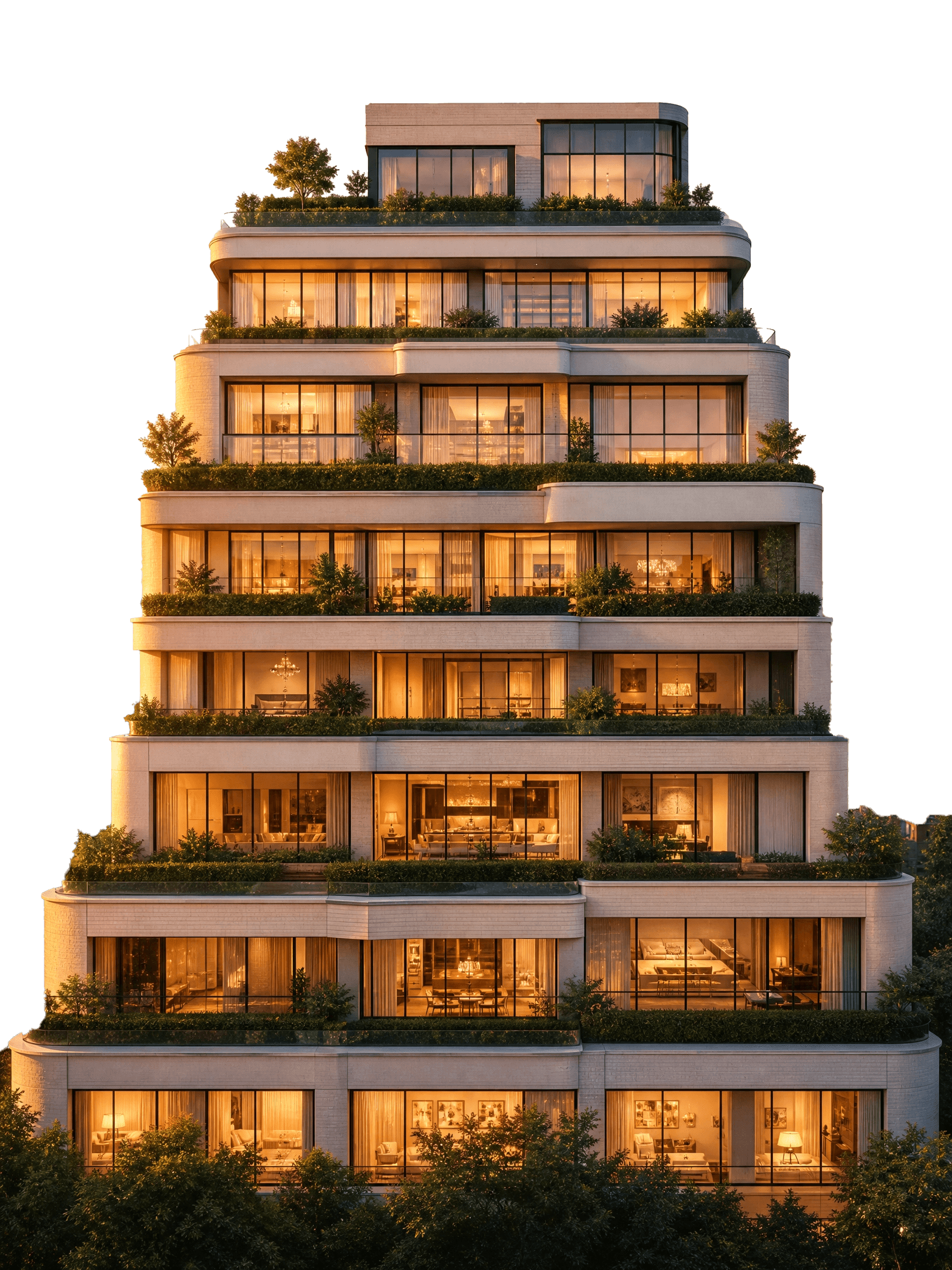 Render de uma torre residencial de alto padrão